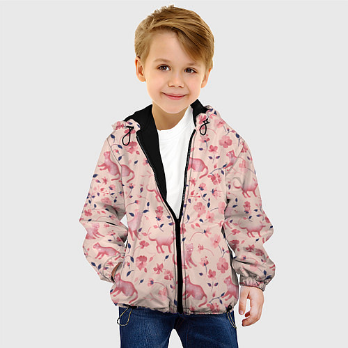 Детская куртка Розовый паттерн с цветами и котиками / 3D-Черный – фото 4