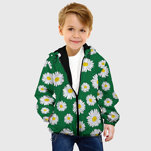 Детская куртка Ромашки поле из цветов / 3D-Черный – фото 4