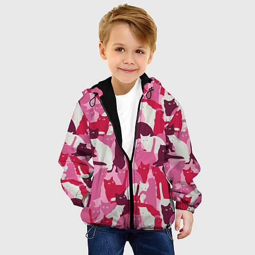 Детская куртка Розовый кошачий камуфляж / 3D-Черный – фото 4