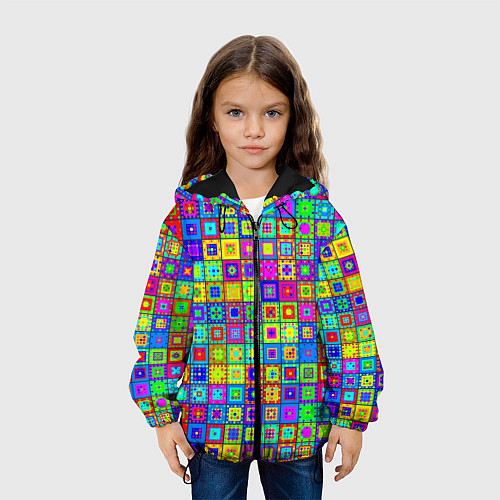 Детская куртка Узор из разноцветных квадратов / 3D-Черный – фото 3