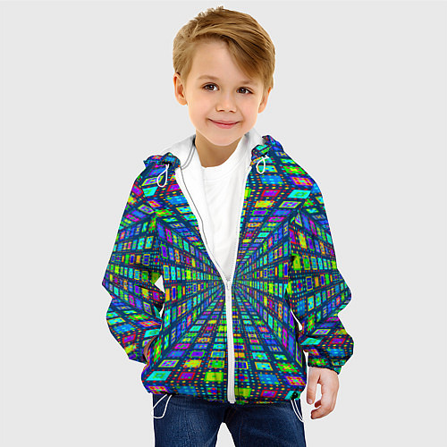 Детская куртка Абстрактный узор коридор из разноцветных квадратов / 3D-Белый – фото 4