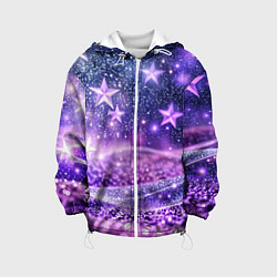 Куртка с капюшоном детская Абстрактные звезды в фиолетовых искрах, цвет: 3D-белый