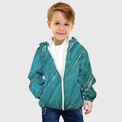 Куртка с капюшоном детская Жидкая текстура оттенков морской волны, цвет: 3D-белый — фото 2