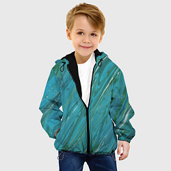 Куртка с капюшоном детская Жидкая текстура оттенков морской волны, цвет: 3D-черный — фото 2
