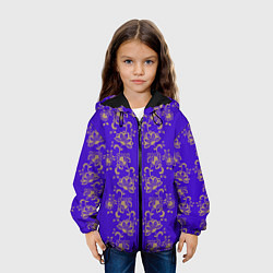 Куртка с капюшоном детская Контурные цветы на фиолетовом фоне, цвет: 3D-черный — фото 2