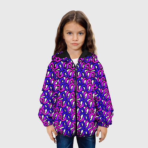 Детская куртка Фиолетовый узор и чёрная обводка / 3D-Черный – фото 3
