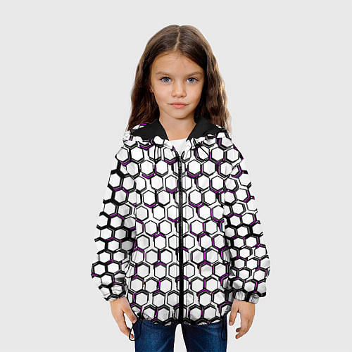 Детская куртка Киберпанк узор из шестиугольников розовый / 3D-Черный – фото 3