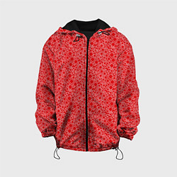 Куртка с капюшоном детская Красный паттерн ромбы, цвет: 3D-черный