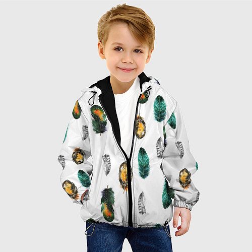 Детская куртка Перья на белом фоне / 3D-Черный – фото 4
