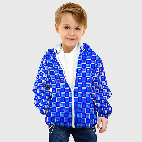 Детская куртка Синие квадраты на белом фоне / 3D-Белый – фото 4