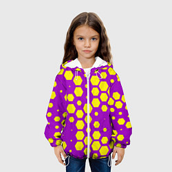 Куртка с капюшоном детская Желтые соты на фиолетовом фоне, цвет: 3D-белый — фото 2