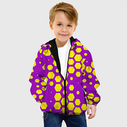 Детская куртка Желтые соты на фиолетовом фоне / 3D-Черный – фото 4
