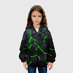 Куртка с капюшоном детская Зеленые плиты киберпанк, цвет: 3D-черный — фото 2