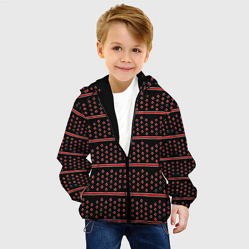 Детская куртка Красные круги и полосы / 3D-Черный – фото 4