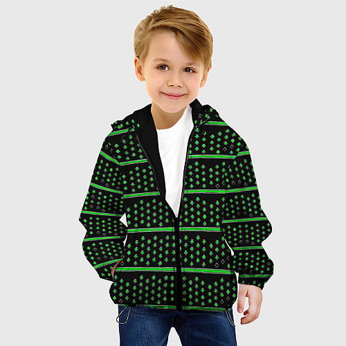 Детская куртка Зелёные круги и полосы / 3D-Черный – фото 4