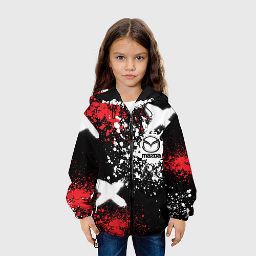 Детская куртка Мазда на фоне граффити и брызг красок / 3D-Черный – фото 3