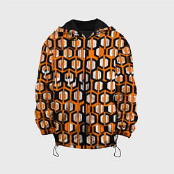 Куртка с капюшоном детская Техно узор из шестиугольников оранжевый, цвет: 3D-черный