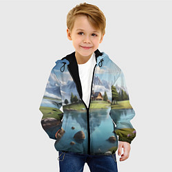 Куртка с капюшоном детская Чудесный день на берегу озера в горах, цвет: 3D-черный — фото 2