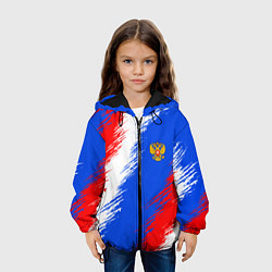 Куртка с капюшоном детская Триколор штрихи с гербор РФ, цвет: 3D-черный — фото 2
