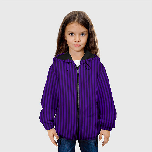 Детская куртка Яркий фиолетовый в полоску / 3D-Черный – фото 3