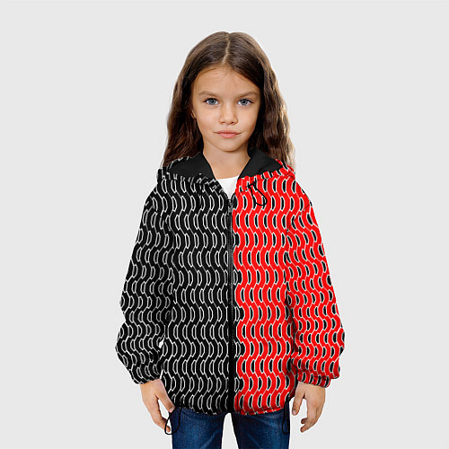 Детская куртка Чёрно-красный паттерн с белой обводкой / 3D-Черный – фото 3