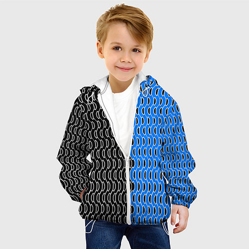Детская куртка Чёрно-синий паттерн с белой обводкой / 3D-Белый – фото 4