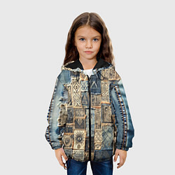 Куртка с капюшоном детская Татуировки племени майя пэчворк, цвет: 3D-черный — фото 2