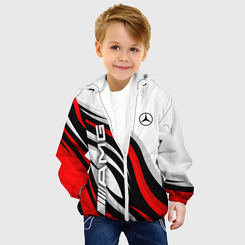 Детская куртка Mercedes benz AMG - белый с красным / 3D-Белый – фото 4