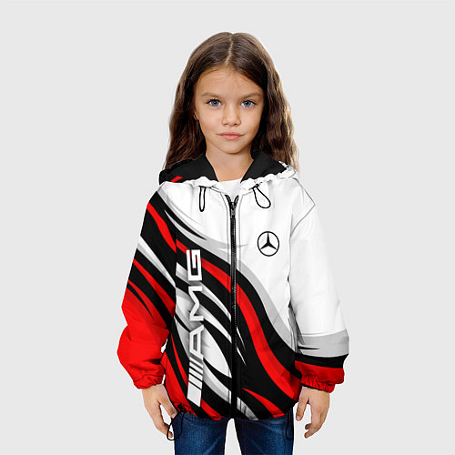Детская куртка Mercedes benz AMG - белый с красным / 3D-Черный – фото 3
