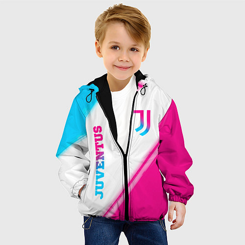 Детская куртка Juventus neon gradient style вертикально / 3D-Черный – фото 4