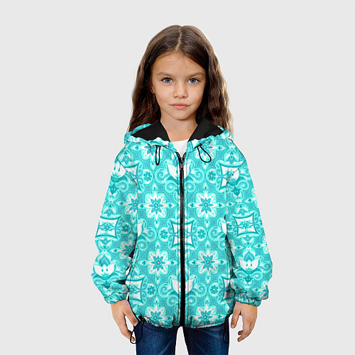 Детская куртка Бирюзовая цветочная геометрия / 3D-Черный – фото 3