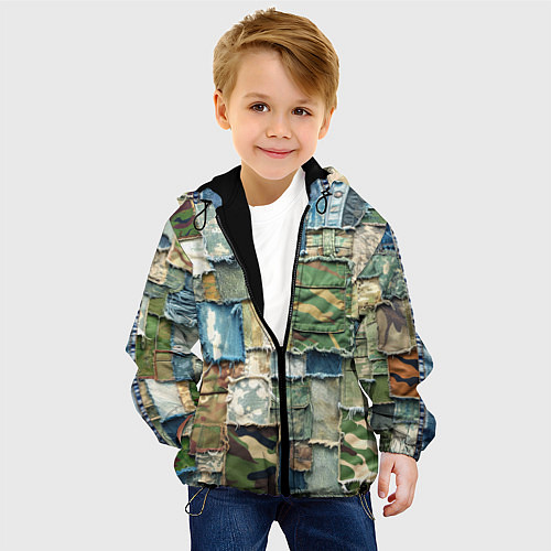 Детская куртка Джинсы с камуфляжем пэчворк / 3D-Черный – фото 4