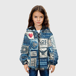 Куртка с капюшоном детская Лос Анджелес на джинсах-пэчворк, цвет: 3D-черный — фото 2