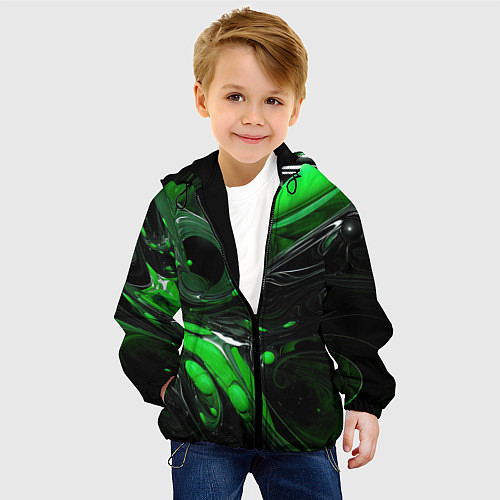 Детская куртка Green dark abstract geometry style / 3D-Черный – фото 4