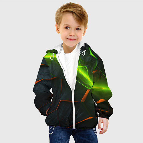 Детская куртка Green neon abstract geometry / 3D-Белый – фото 4