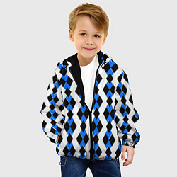 Куртка с капюшоном детская Чёрные и синие ромбы на белом фоне, цвет: 3D-черный — фото 2