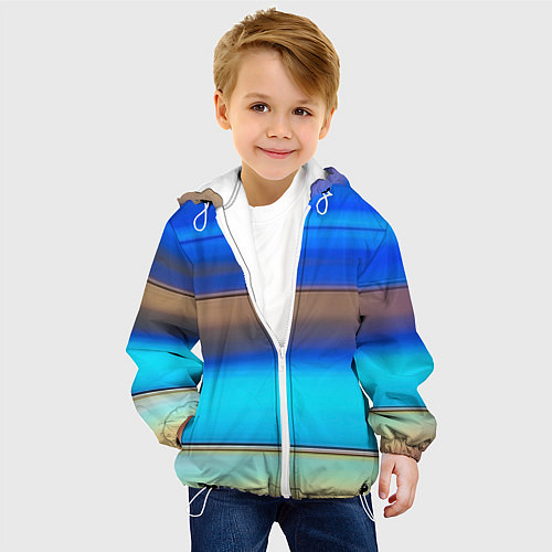 Детская куртка Голубые и коричневые полосы / 3D-Белый – фото 4