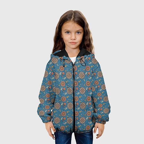 Детская куртка Цветочный узор в стиле бохо на синем / 3D-Черный – фото 3