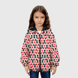 Куртка с капюшоном детская Бирюзово-розовый геометричный треугольники, цвет: 3D-черный — фото 2