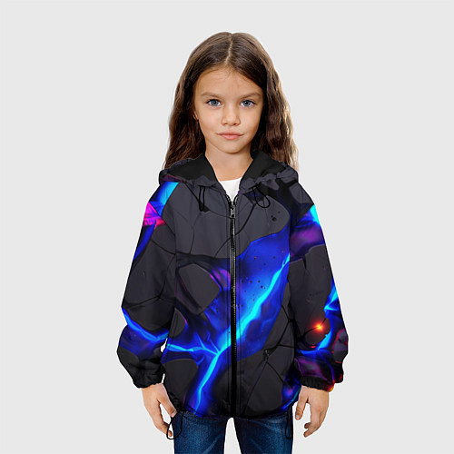 Детская куртка Темный синий неон из разлома плит / 3D-Черный – фото 3