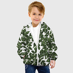 Куртка с капюшоном детская Зеленые листочки на белом фоне, цвет: 3D-белый — фото 2