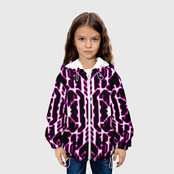 Куртка с капюшоном детская Техно белые линии с розовой обводкой на чёрном фон, цвет: 3D-белый — фото 2