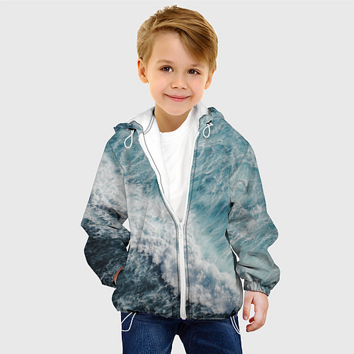 Детская куртка Морская бирюзовая волна / 3D-Белый – фото 4