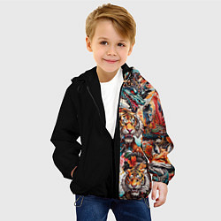 Куртка с капюшоном детская Тату ирезуми дракона тигр лис и самурай, цвет: 3D-черный — фото 2
