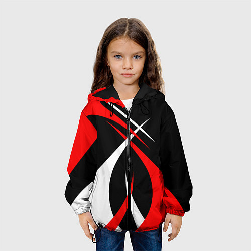 Детская куртка Красные и белые линии / 3D-Черный – фото 3