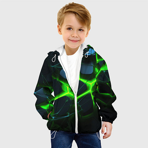 Детская куртка Зеленый неон и разлом плит / 3D-Белый – фото 4
