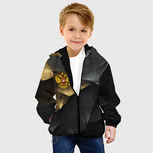 Детская куртка Золотой герб России на темном фоне / 3D-Черный – фото 4
