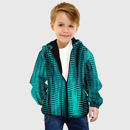 Детская куртка Бирюзовый абстрактные полосы / 3D-Черный – фото 4