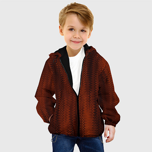 Детская куртка Ярко-коричневый волнистыми линиями / 3D-Черный – фото 4