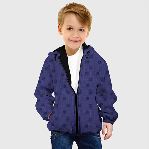 Детская куртка Тёмный сиреневый паттерн квадраты / 3D-Черный – фото 4